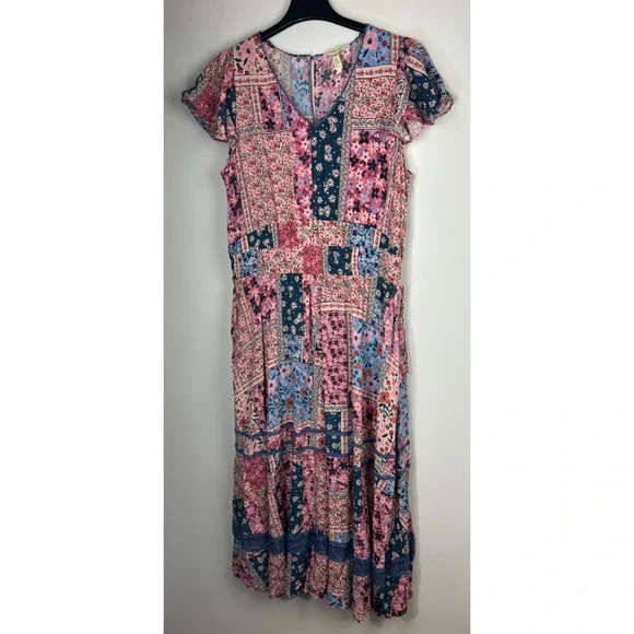 Matilda Jane Wildlife Maxi Dress Pink Teal Floral Boho Patchwork Women's Size XL - Picture 2 of 15